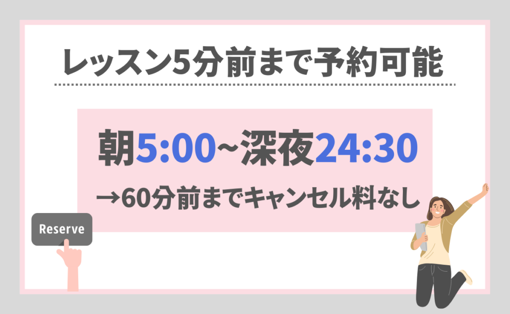 レッスン5分前まで予約が可能