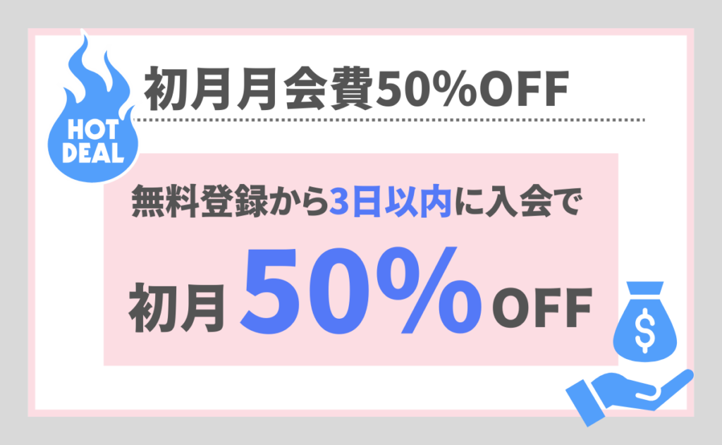 初月月会費50％OFF<