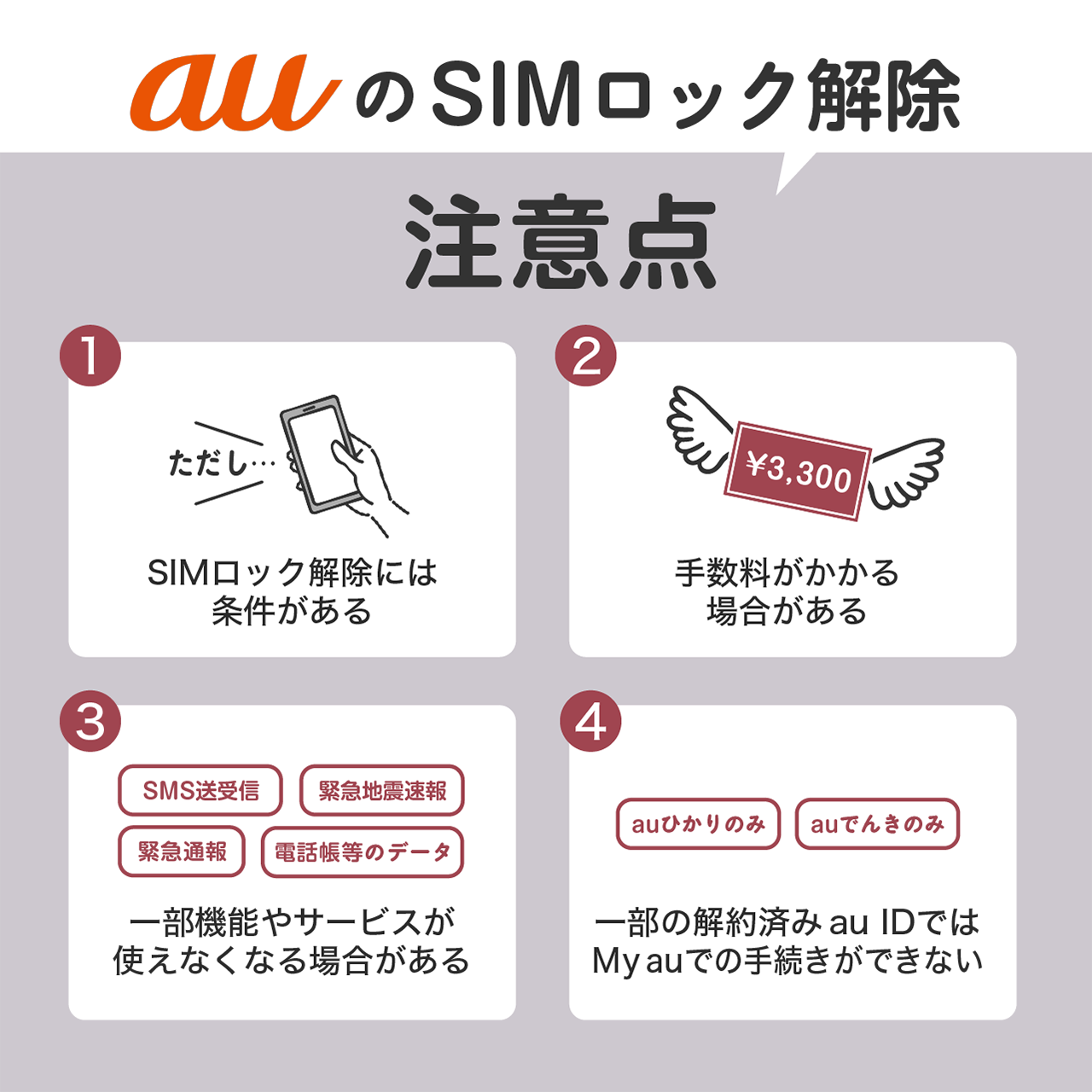 auでSIMロック解除する時の注意点