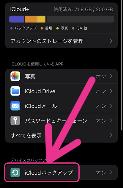 iCloudバックアップ手順