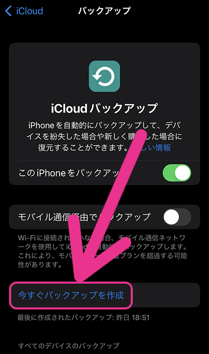 iCloudバックアップ手順