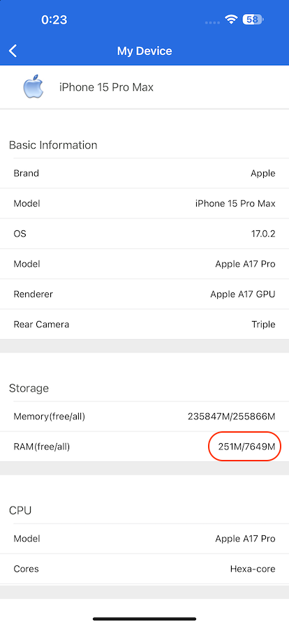 iPhone15 Pro Maxのメモリ