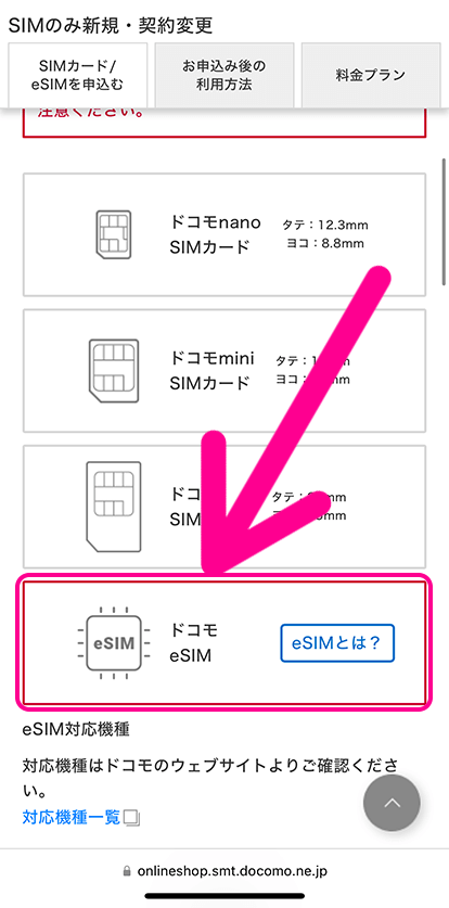 「eSIM」を選択