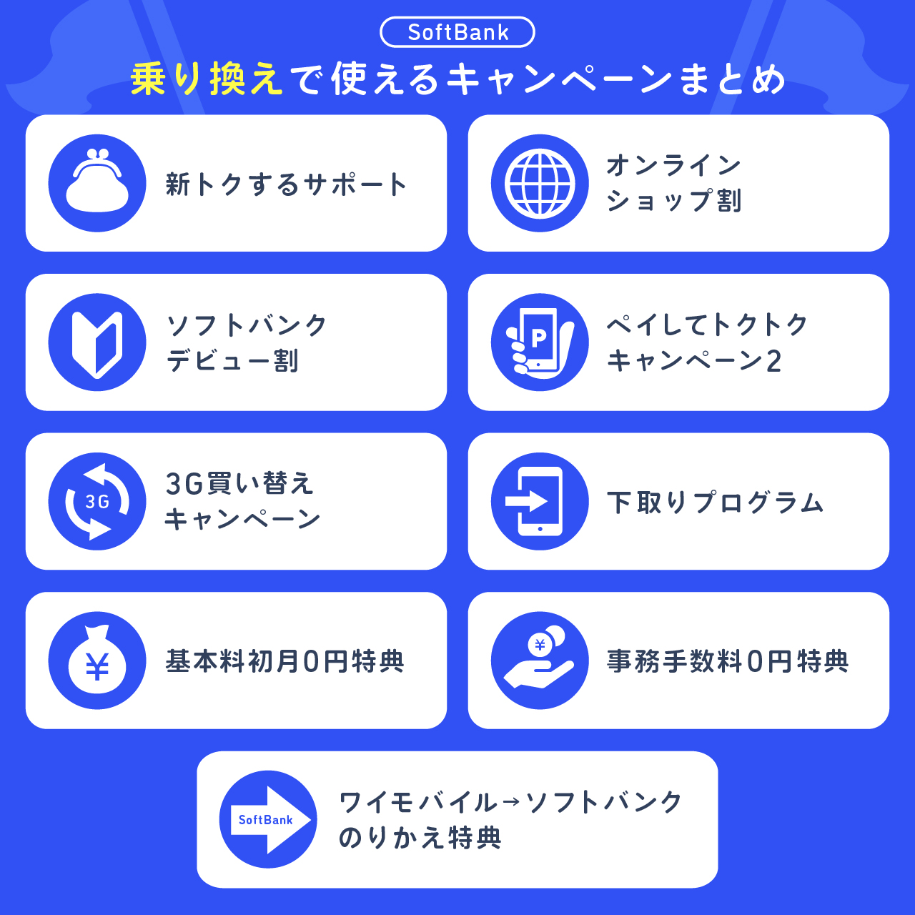 ソフトバンクの乗り換えで使えるキャンペーンまとめ