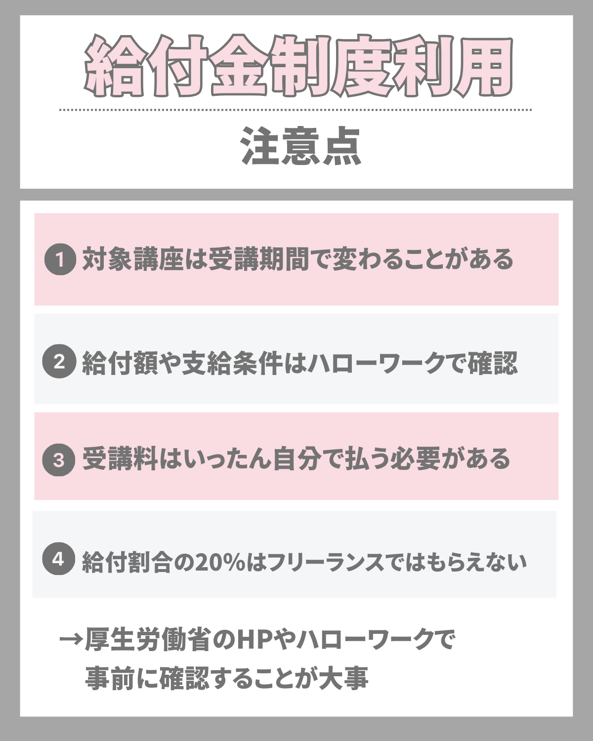 給付金制度を使って受講する際の注意点