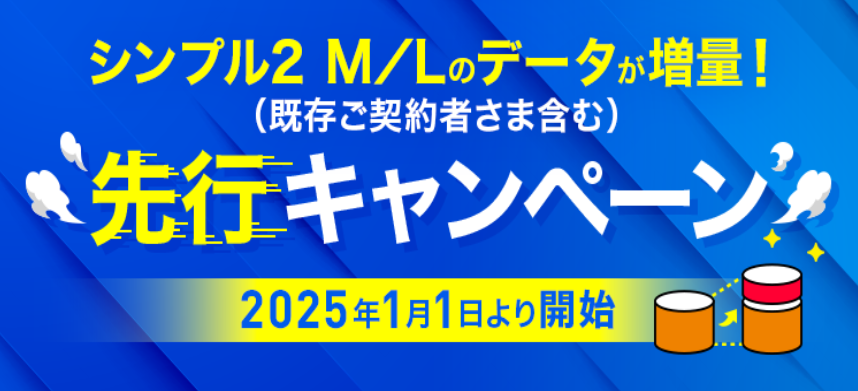 ワイモバイルの「シンプル2 M/Lのデータ増量 先行キャンペーン」