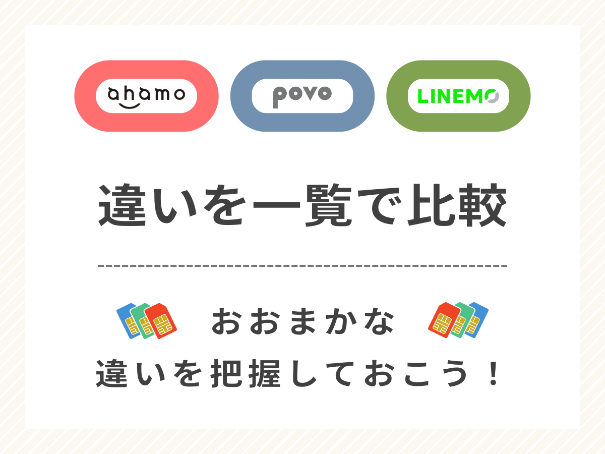 ahamo・povo・LINEMOの違いを比較